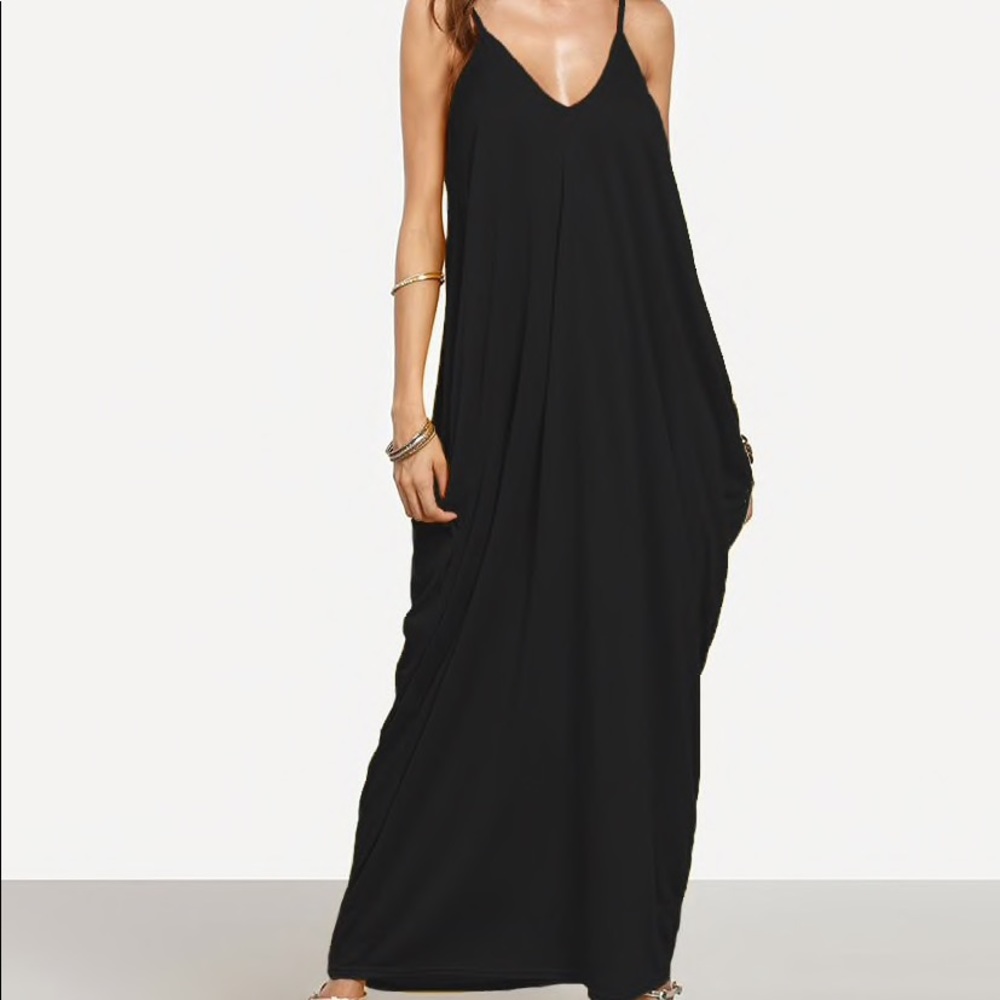 Black Maxi Cocoon Dress with Pockets